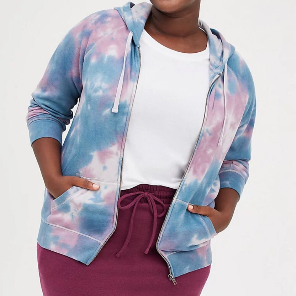 Torrid Raglan Cozy Fleece Tie Dye Zip-Up Hoodie 1X